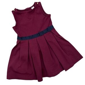 Janie and Jack Pleated Burgundy Ponte Dress Navy Bow Sash